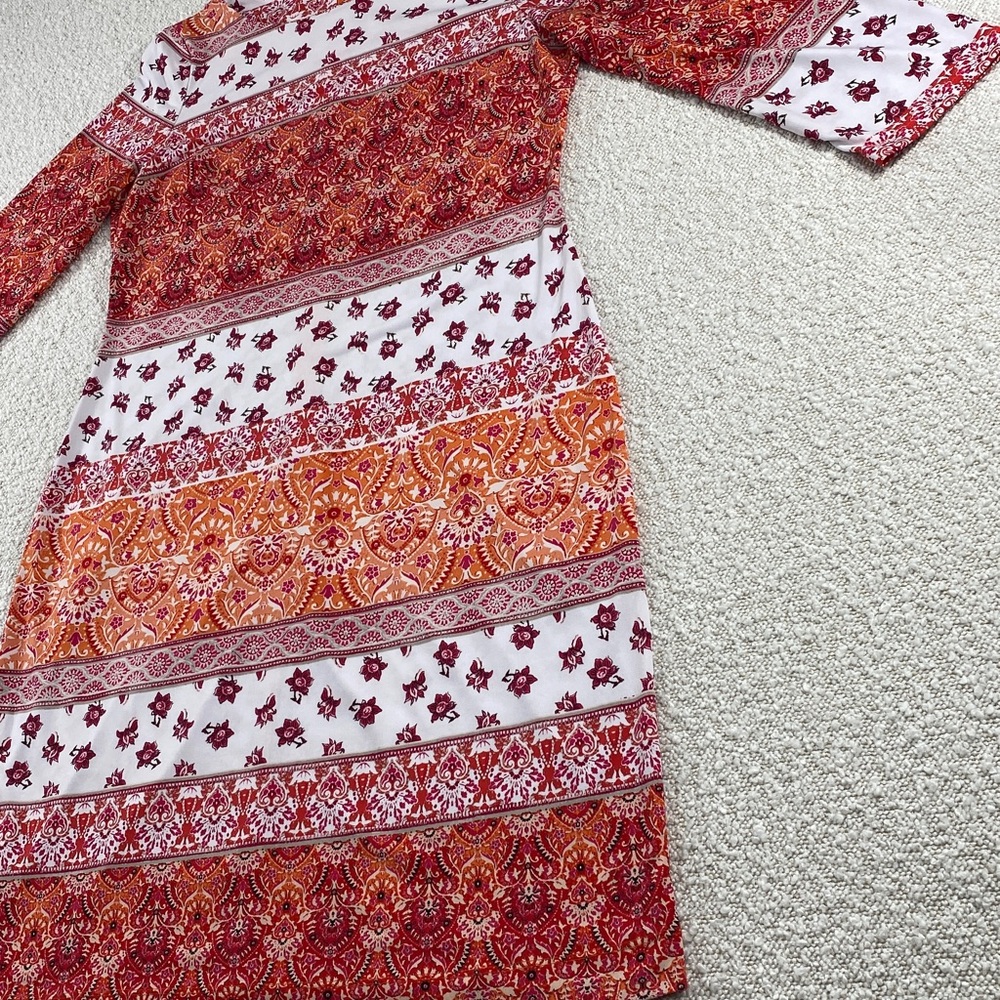 Chaps Orange & White Patterned Three-Quarter Slee… - image 4